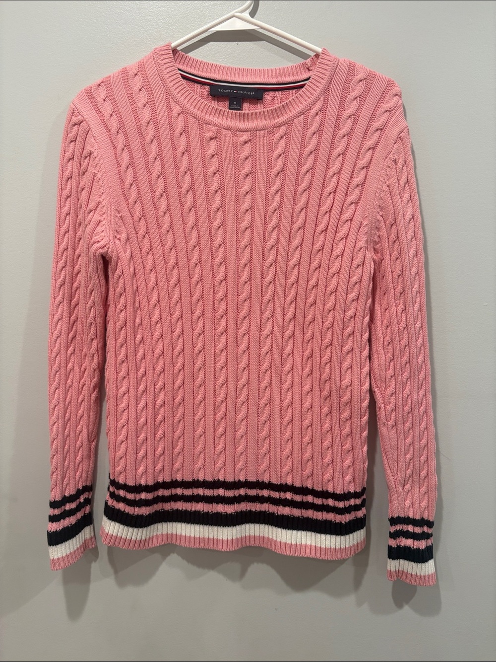 Tommy Hilfiger Pink Cable-Knit Sweater Navy & white  Striped ptp 18-20 length 26